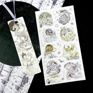 dragon asian girl silver grey gray bird bookmark