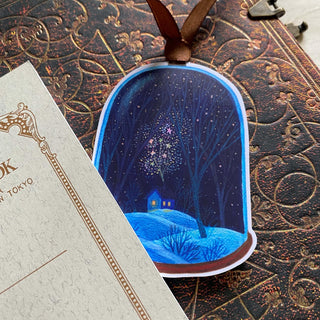 winter cloche globe snow woods house fireworks bookmark